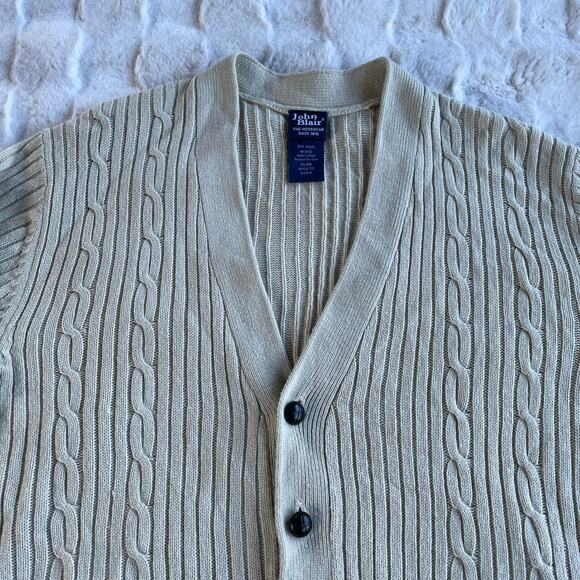🔥Vintage 90s John Blair Classic Cable Knit Cardigan Sweater Grandpa Grunge Dad - Picture 9 of 16